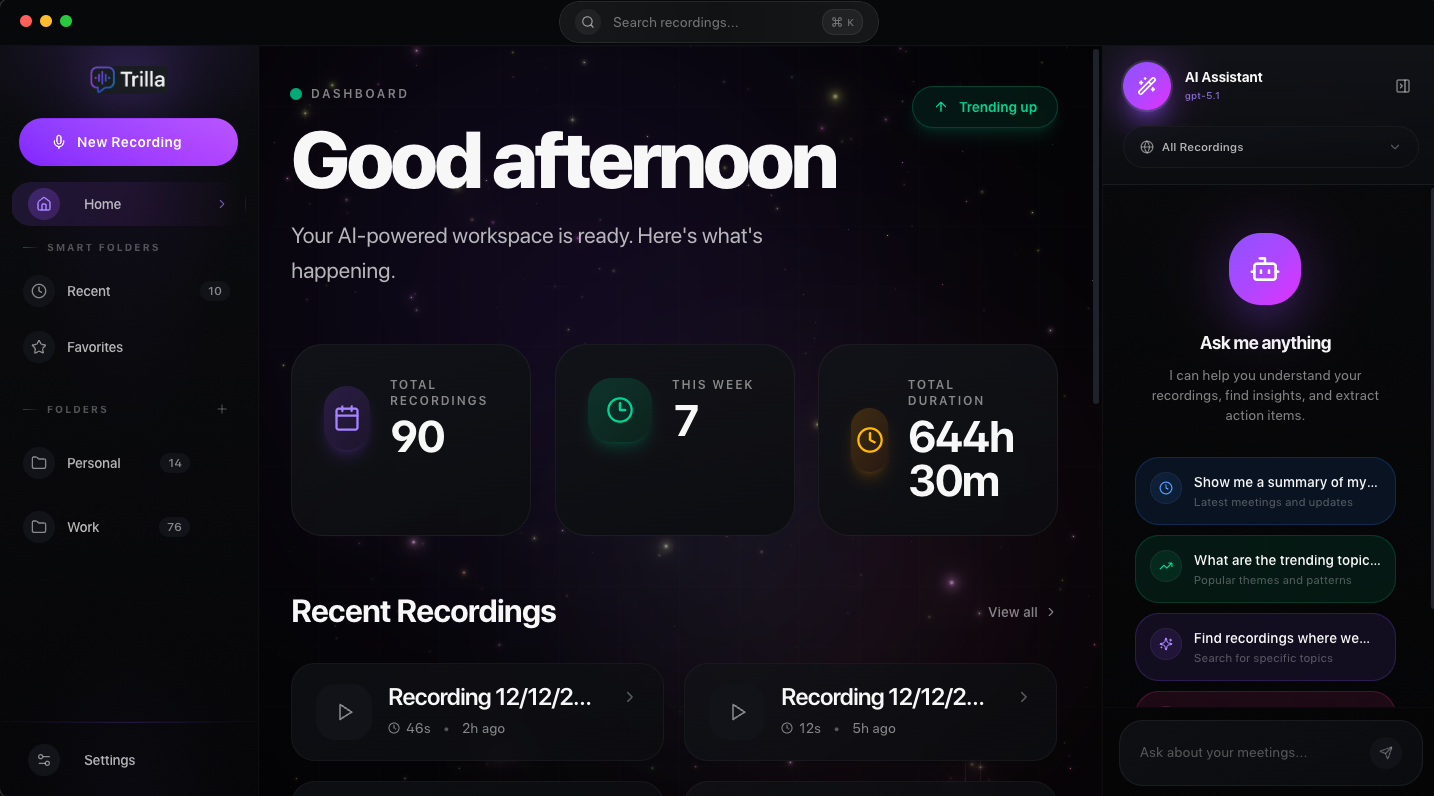 Trilla App Interface